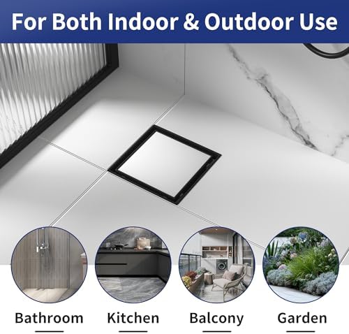 Bernkot Square Shower Drain 6 with 2 PVC Flange Base Matte Black