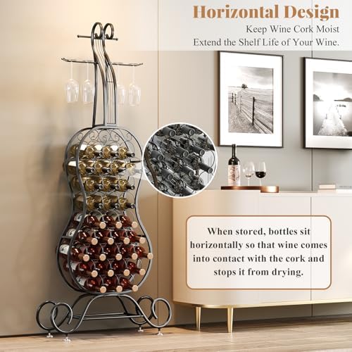 HavenlyYouth 32-Bottle Freestanding Wine Rack - Black Metal Wine Holder