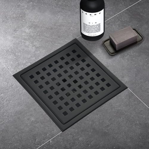 6 Inch Square Shower Drain with Hair Strainer and Flange