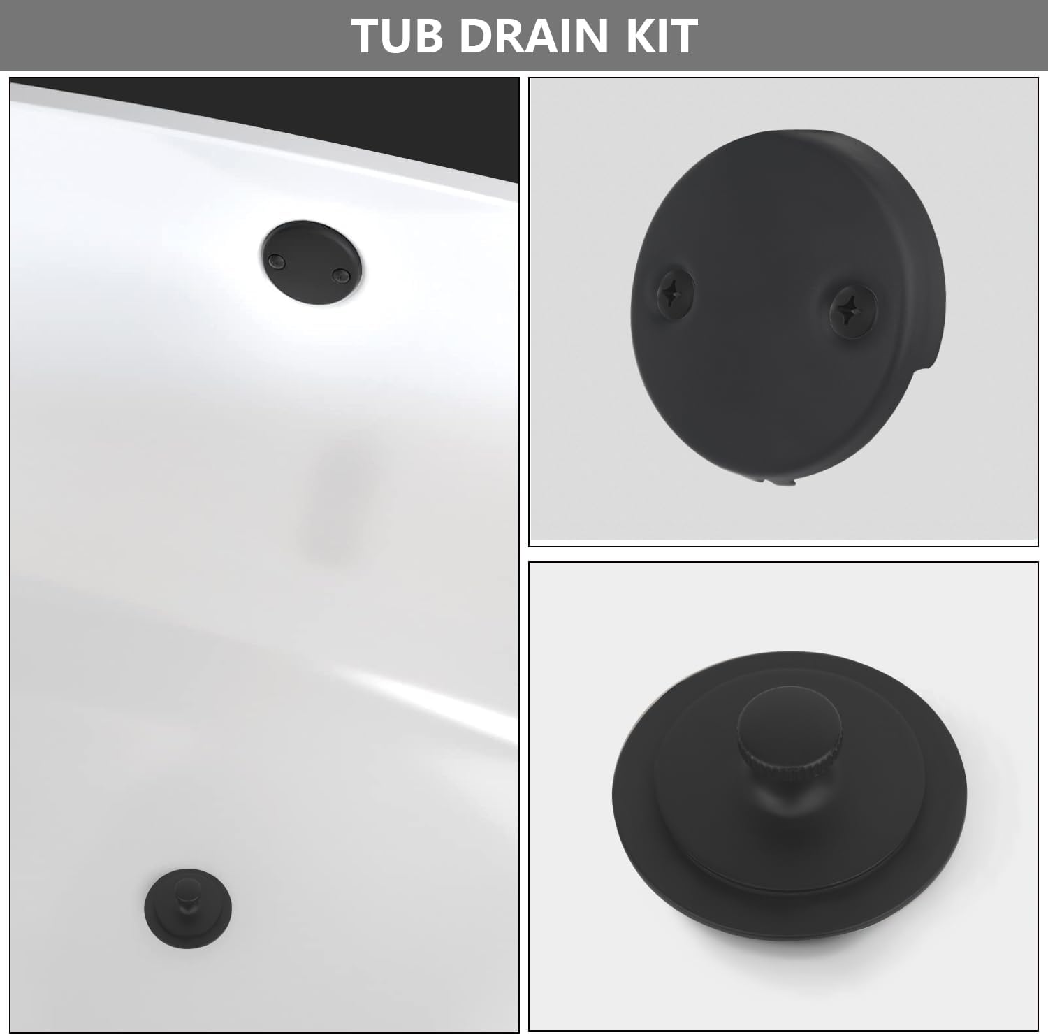 Uni-Green Matte Black Bathtub Drain Kit with Hair Catcher