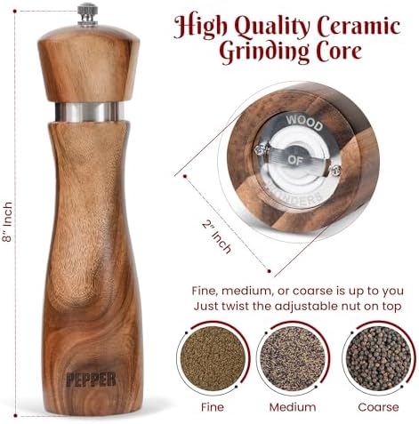 Wooden Salt Pepper Grinder Set 8 Inches