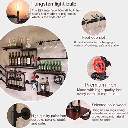 Industrial Antique Metal Wine Glass Rack With Lamp