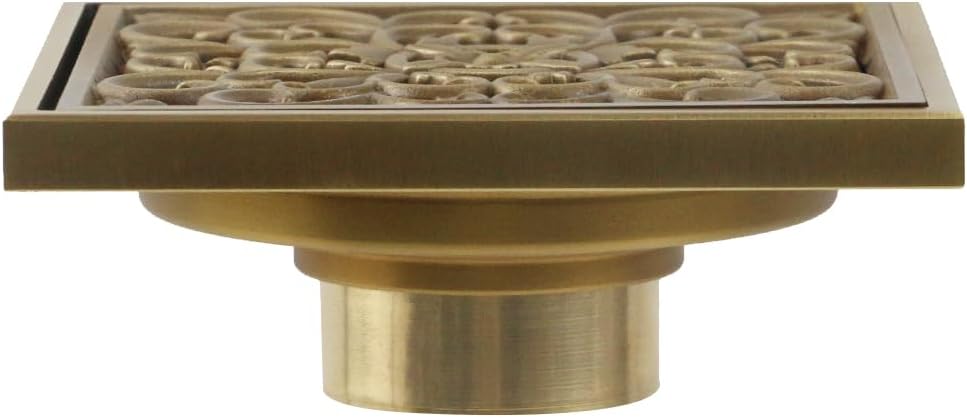 Wealrit 4 Inch Square Shower Drain with Flower Carving and Removable Cover