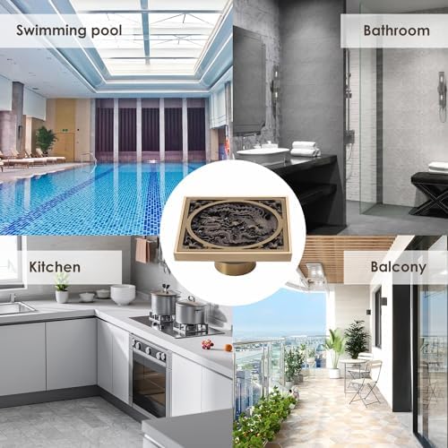 Stainless Steel Copper Square Floor Drain with Dragon Phoenix Design
