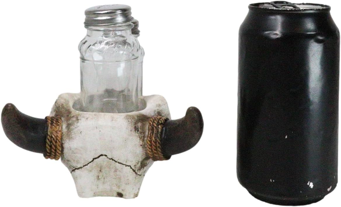 Ebros Gift Rustic Western Cow Skull Salt Pepper Shaker Set