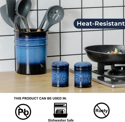 Nihow Ceramic Salt Pepper Shaker Set - 26 Inch Black Blue Set of 2