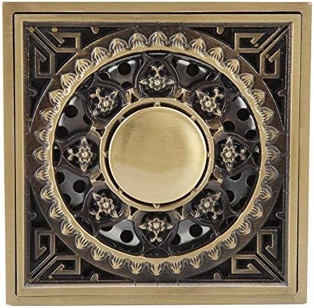 Yosoo Antique Brass Shower Floor Drain with Flower Carving