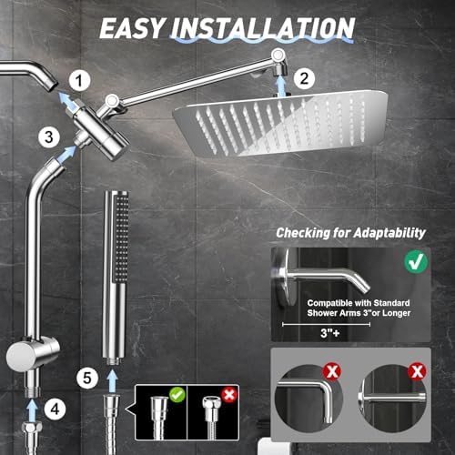 Veken 10 All Metal Rain Shower Head with Handheld Combo