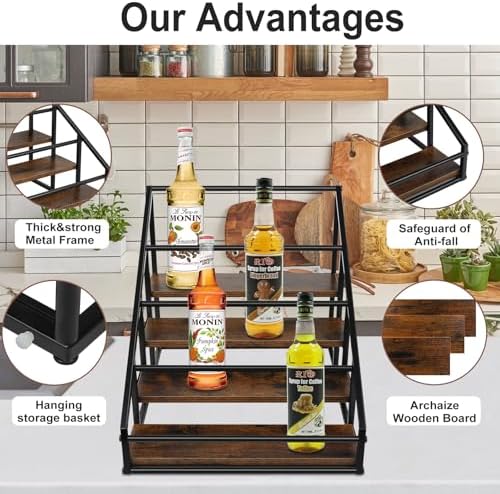 YQBRAO Coffee Syrup Rack Organizer 2 Pack 4 Tier