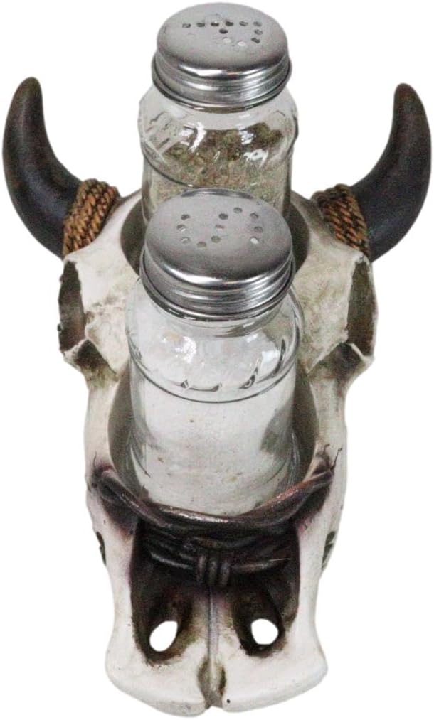 Ebros Gift Rustic Western Cow Skull Salt Pepper Shaker Set