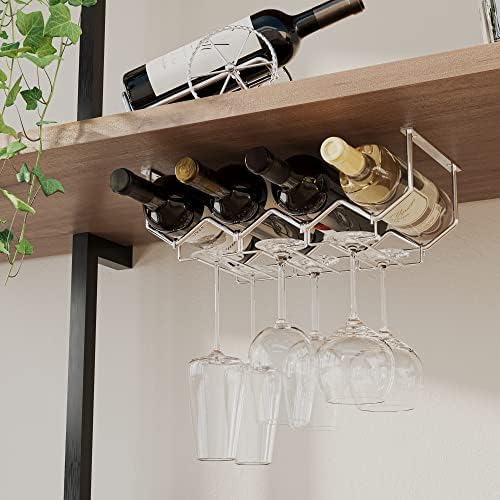Wallniture Piccola Under Cabinet Wine Rack and Glasses Holder