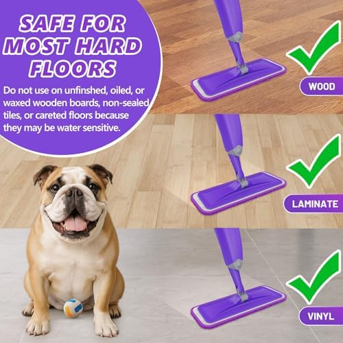 HOMTOYOU Spray Mop with 3 Microfiber Pads