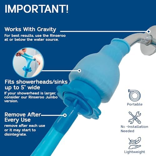 Rinseroo Shower Hose No-Install Universal Fit 6 Foot Multipurpose Detachable