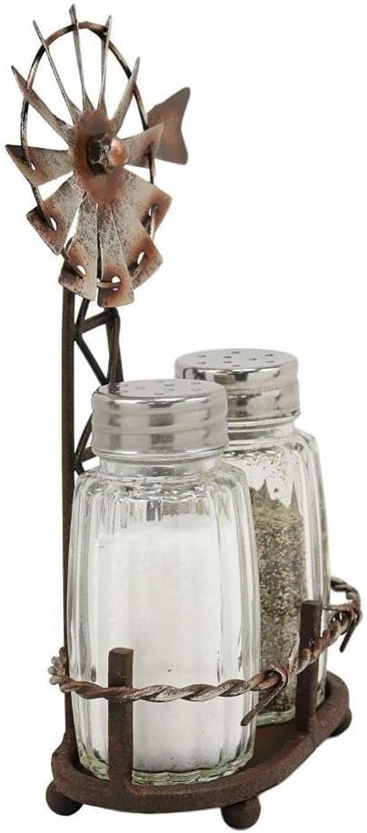 1 Set Of 65H Rustic Windmill Salt And Pepper Shakers