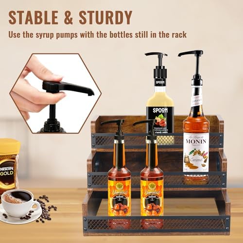 Alyoen 3 Tier Liquor Display Shelf with Fences Handles 1