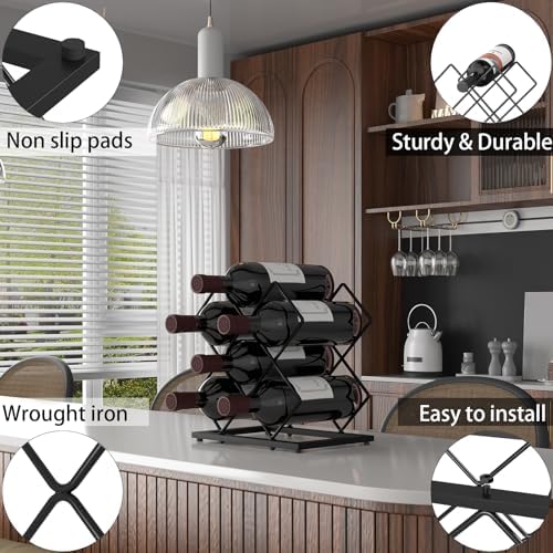 KOKSTOP 6-Bottle Countertop Wine Rack Modern Black Metal Holder