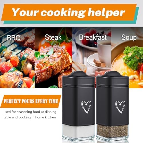 Salt Pepper Shakers Set Stainless Steel Glass Moisture-Proof Heart Design