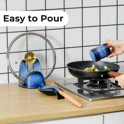 Nihow Ceramic Salt Pepper Shaker Set - 26 Inch Black Blue Set of 2