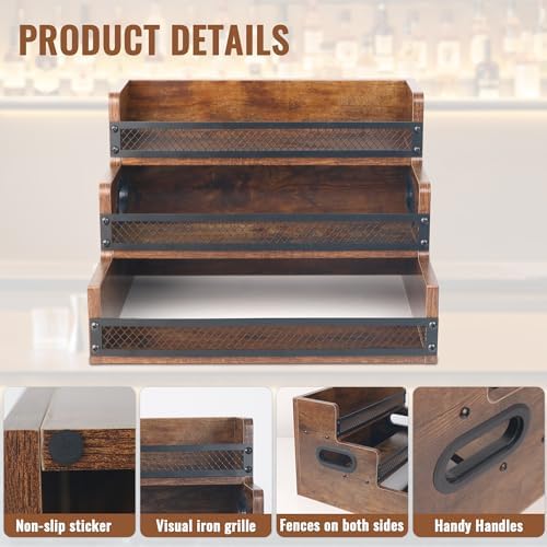 Alyoen 3 Tier Liquor Display Shelf with Fences Handles 1