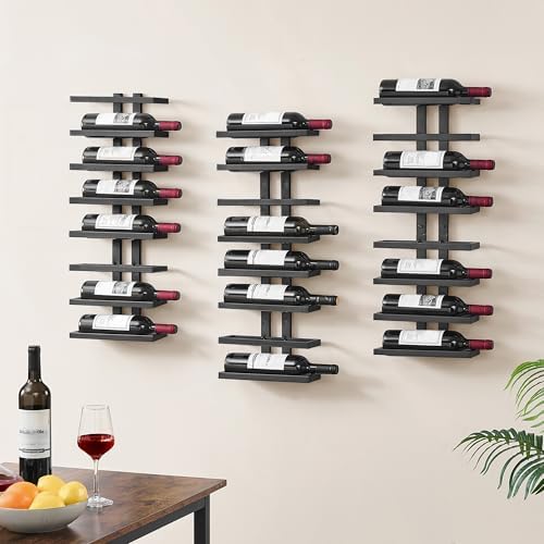 Hoctieon 3-Set 8 Tier Wall Mounted Wine Rack Black