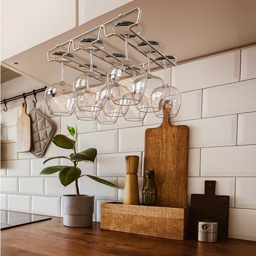 DecoBros Under Cabinet Wine Glass Stemware Rack Holder Chrome
