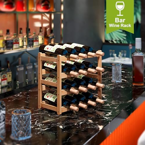 BMOSU Bamboo Wine Rack 4 Tiers 16 Bottle Storage