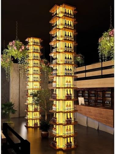 GZHERVICES Tall Wine Bar Cabinet With LED Lights