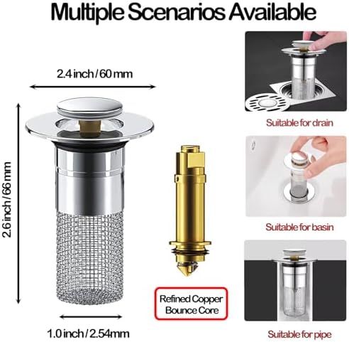 Zehhe Pop Up Sink Drain Strainer with Stainless Steel Basket
