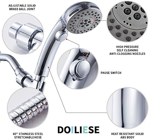 DOILIESE High Pressure 6-Setting Handheld Shower Head with Pause Spa Mode