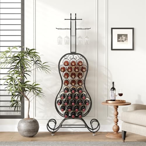 HavenlyYouth 32-Bottle Freestanding Wine Rack - Black Metal Wine Holder