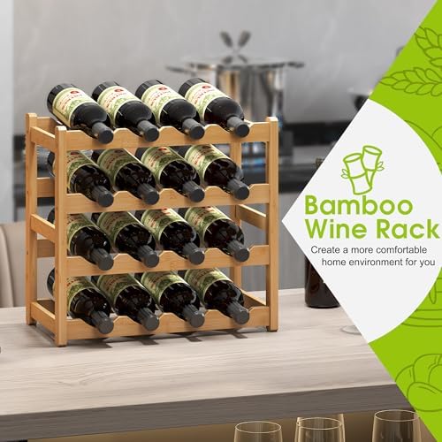 BMOSU Bamboo Wine Rack 4 Tiers 16 Bottle Storage