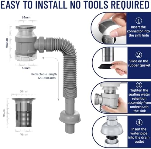 JHBKing Bathroom Sink Drain Kit with Flexible Pipe 1