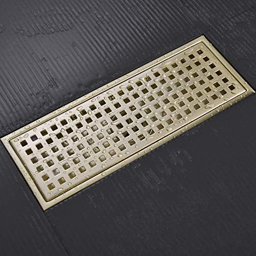 Brushed Gold Linear Drain with Removable Cover Grid 12in x 43in