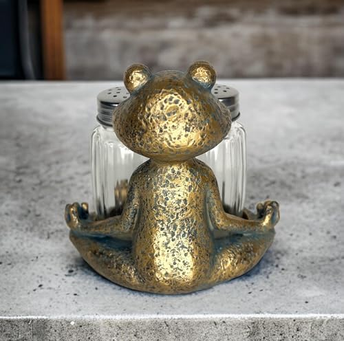 Top Brass Yoga Frog Salt Pepper Set 1