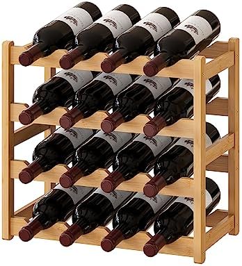 BMOSU Bamboo Wine Rack 4 Tiers 16 Bottle Storage