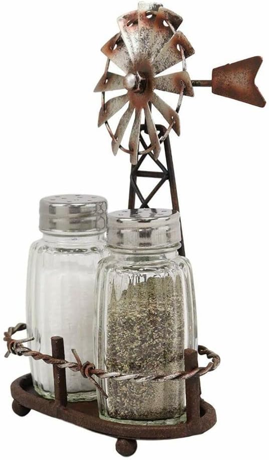 1 Set Of 65H Rustic Windmill Salt And Pepper Shakers