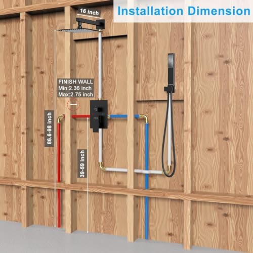 EMBATHER Black Rain Shower Combo Set - 10 Inch Overhead Handheld
