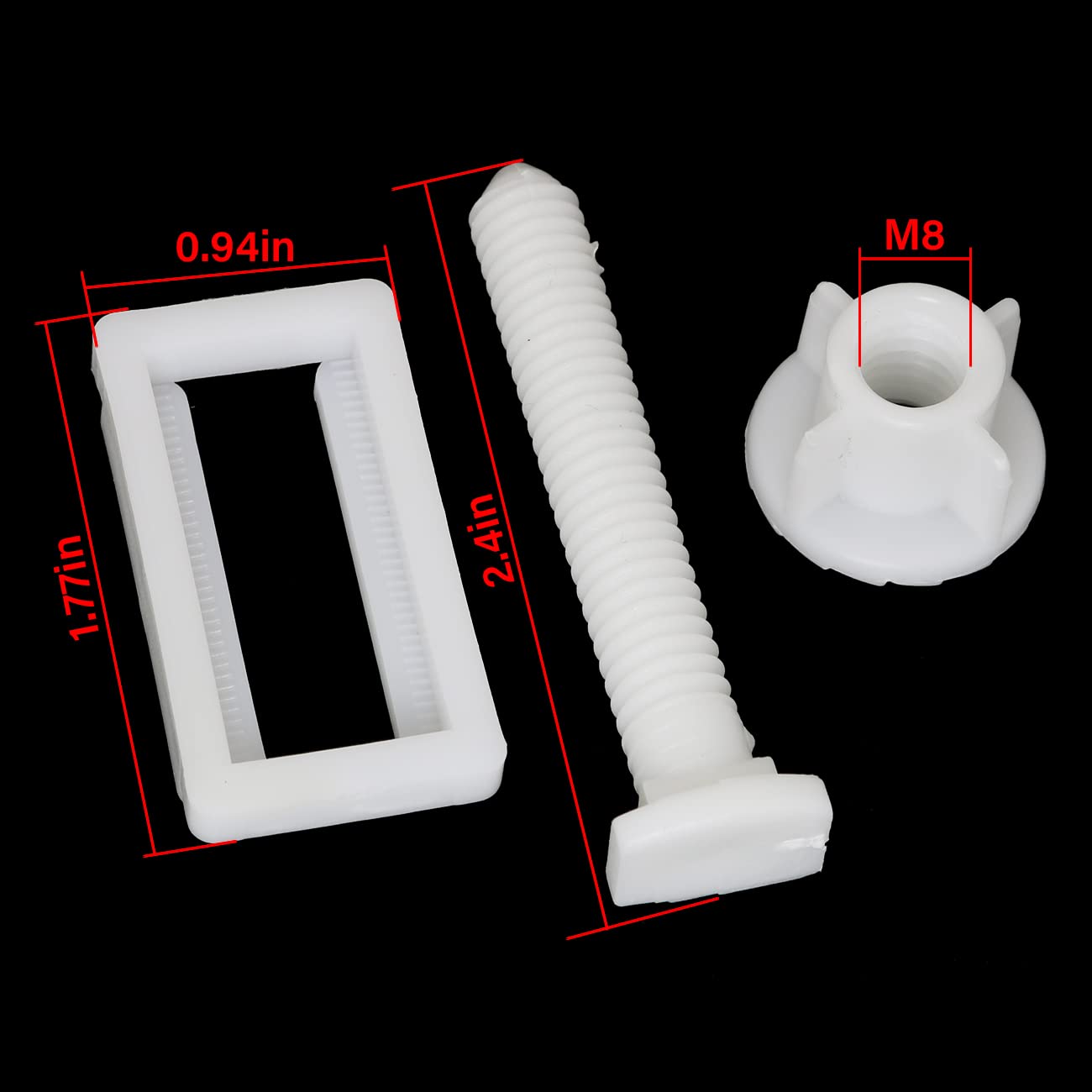 Rectangular Toilet Seat Hinge Bolt Set 2PCS White Plastic