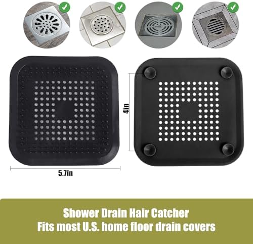 Flasidu 2-Pack Black Drain Hair Catcher for Sink and Shower
