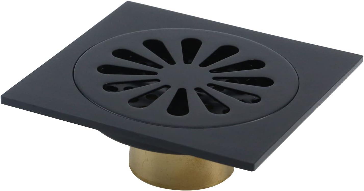 Antrader Odor-Proof Floor Drain Matte Black 4-inch Square 1