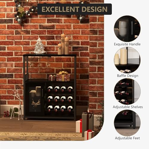 MilleLoom Wine Bar Cabinet with Glass Holder and Detachable Racks