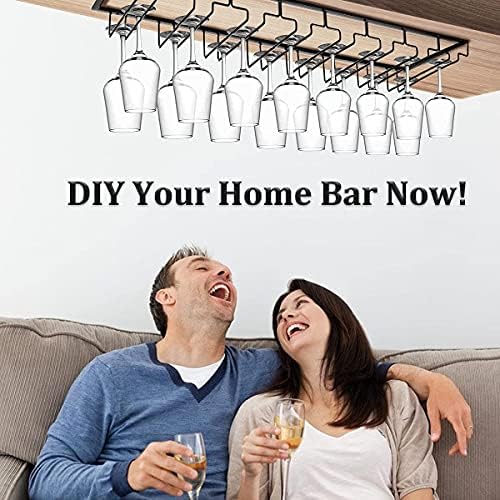 Xverycan 8 Row Wine Glass Rack Metal Stemware Holder with Screws Black