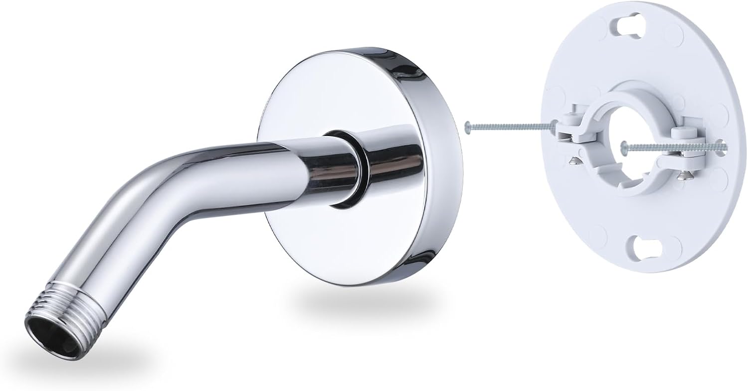 RAINREVIVE 6 Inch Chrome Shower Arm with Flange and Stabilizer Bracket