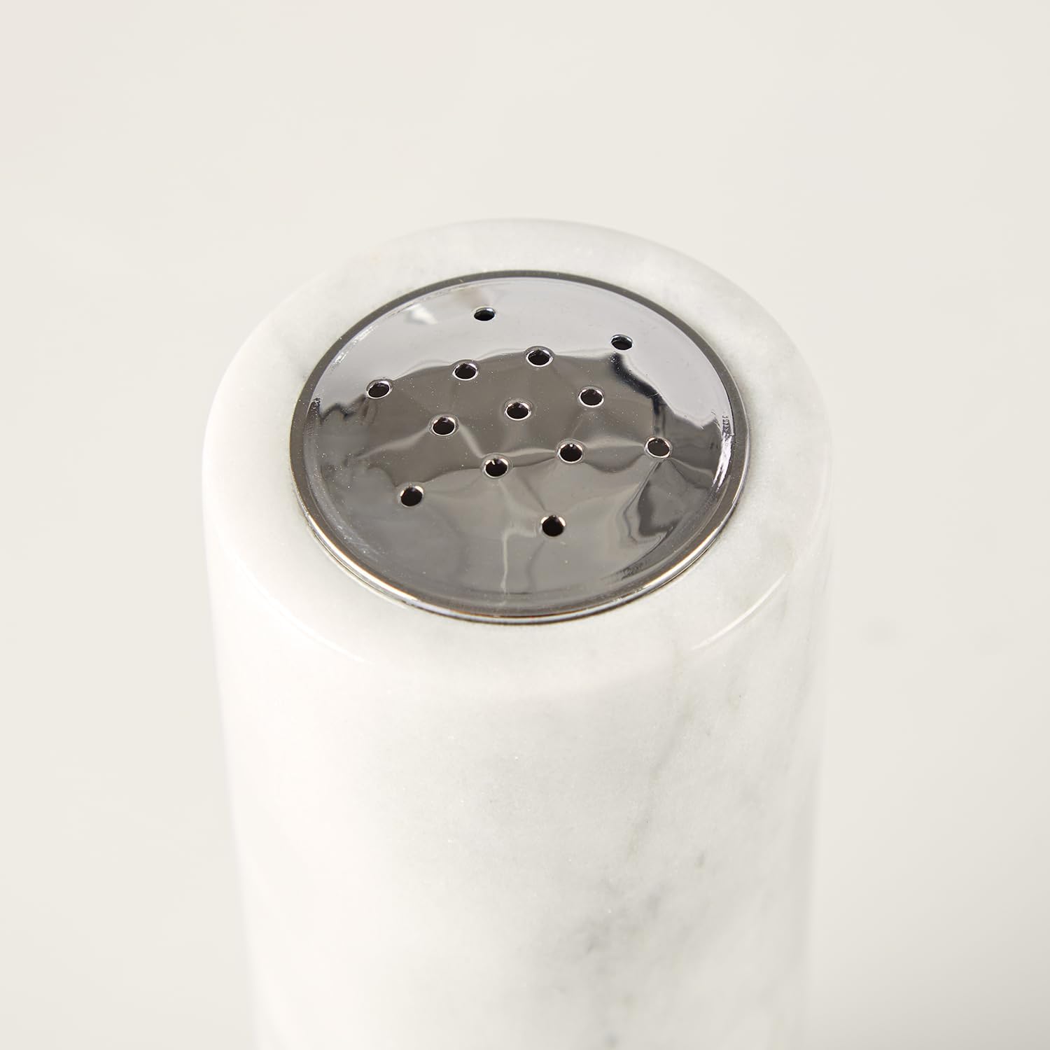 White Columnar Marble Salt Pepper Shaker Set