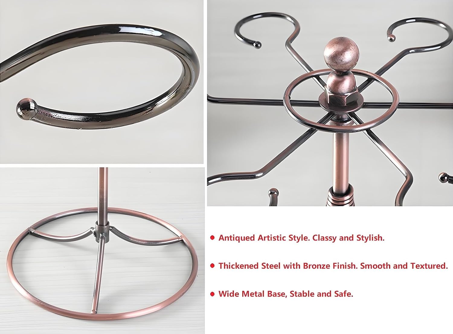 GeLive Bronze Wine Glass Holder Stand 6 Hooks Antiqued Artistic Style
