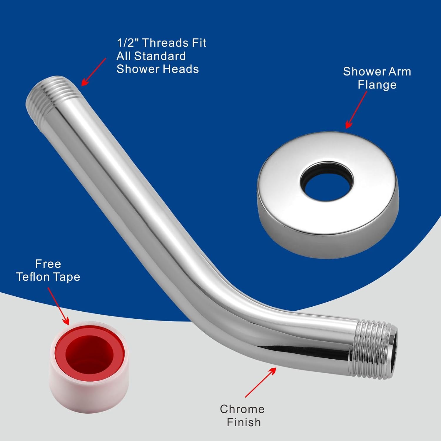 Eolax 8 Inch Chrome Shower Arm and Flange with Flange