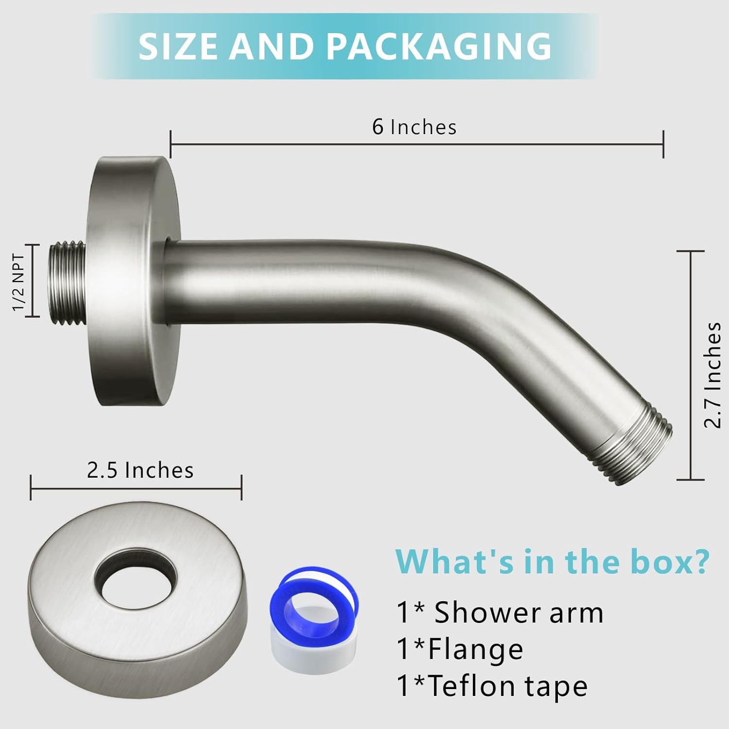 Nuodan 6 Inch Shower Arm with Flange Brushed Nickel