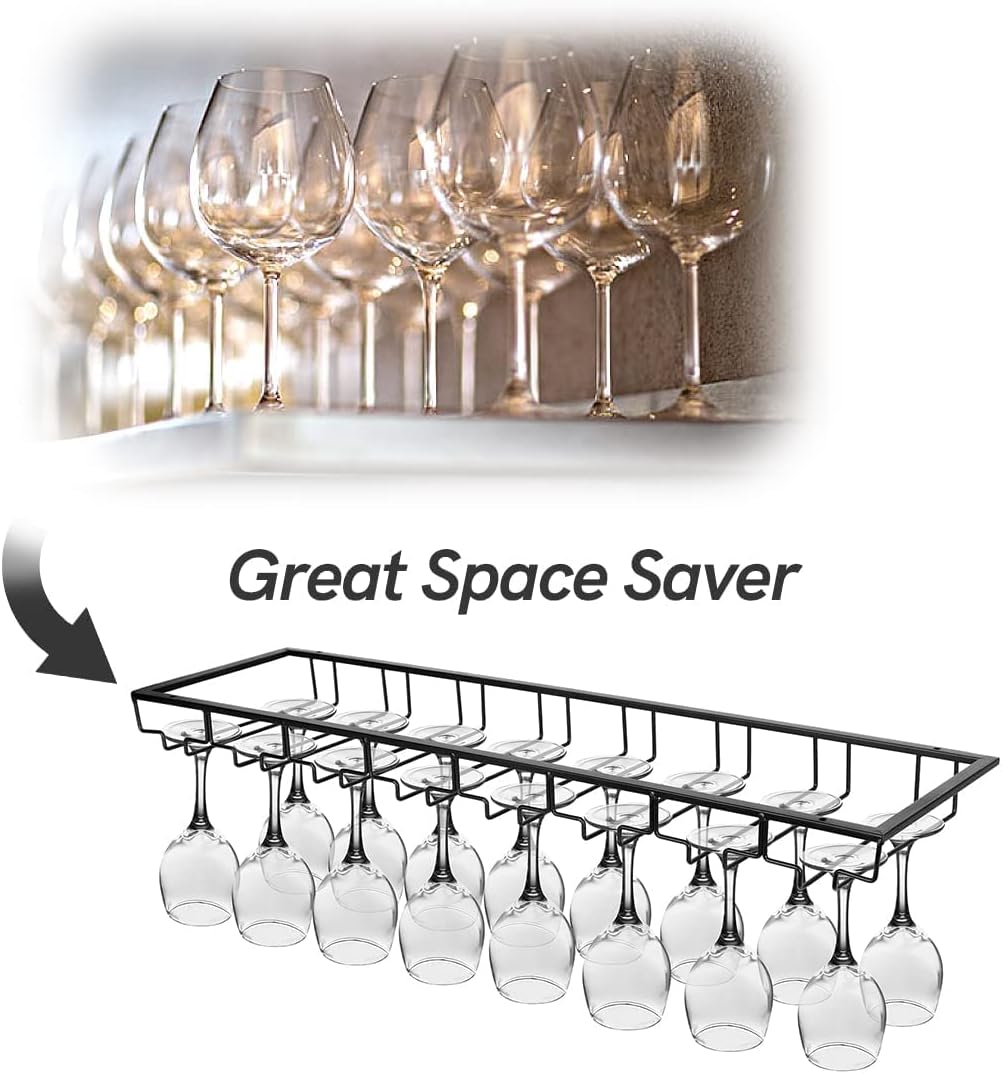 Xverycan 8 Row Wine Glass Rack Metal Stemware Holder with Screws Black