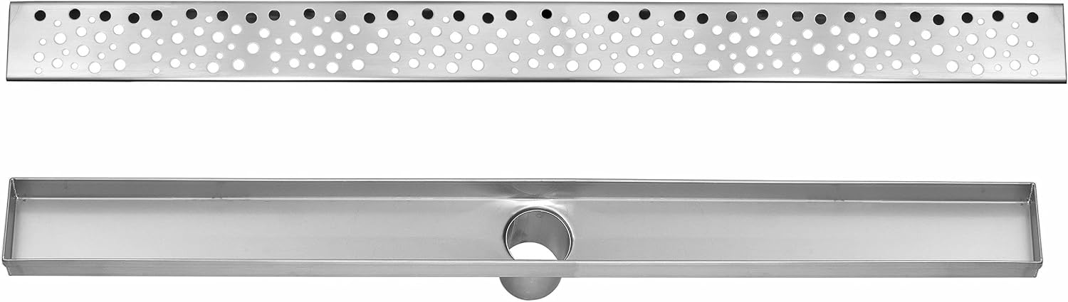 DreamDrains 32 in Linear Shower Drain with Rain Pattern Grate