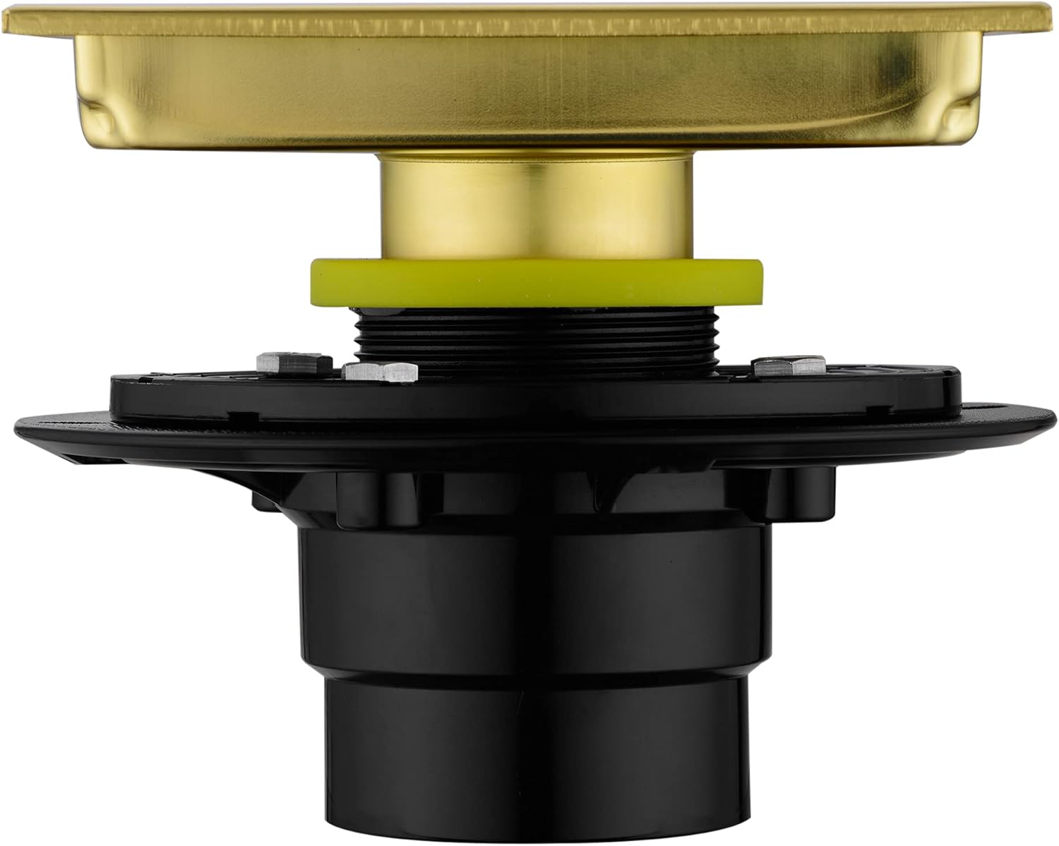 Brushed Gold 6 Inch Square Shower Drain with Adjustable Base Flange 1